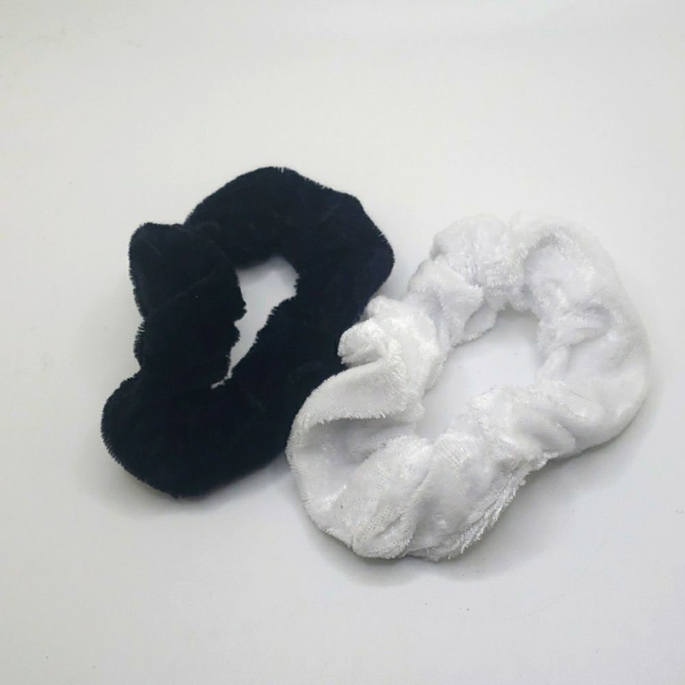 black and white velour scrunchies